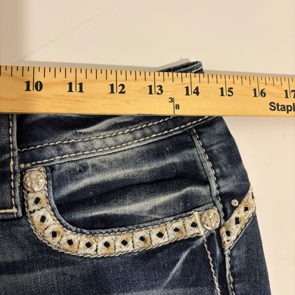 Miss Me Curvy Boot Jeans Womens 28 Blue Mid Rise Embellished Rhinestone Pockets - Picture 7 of 16